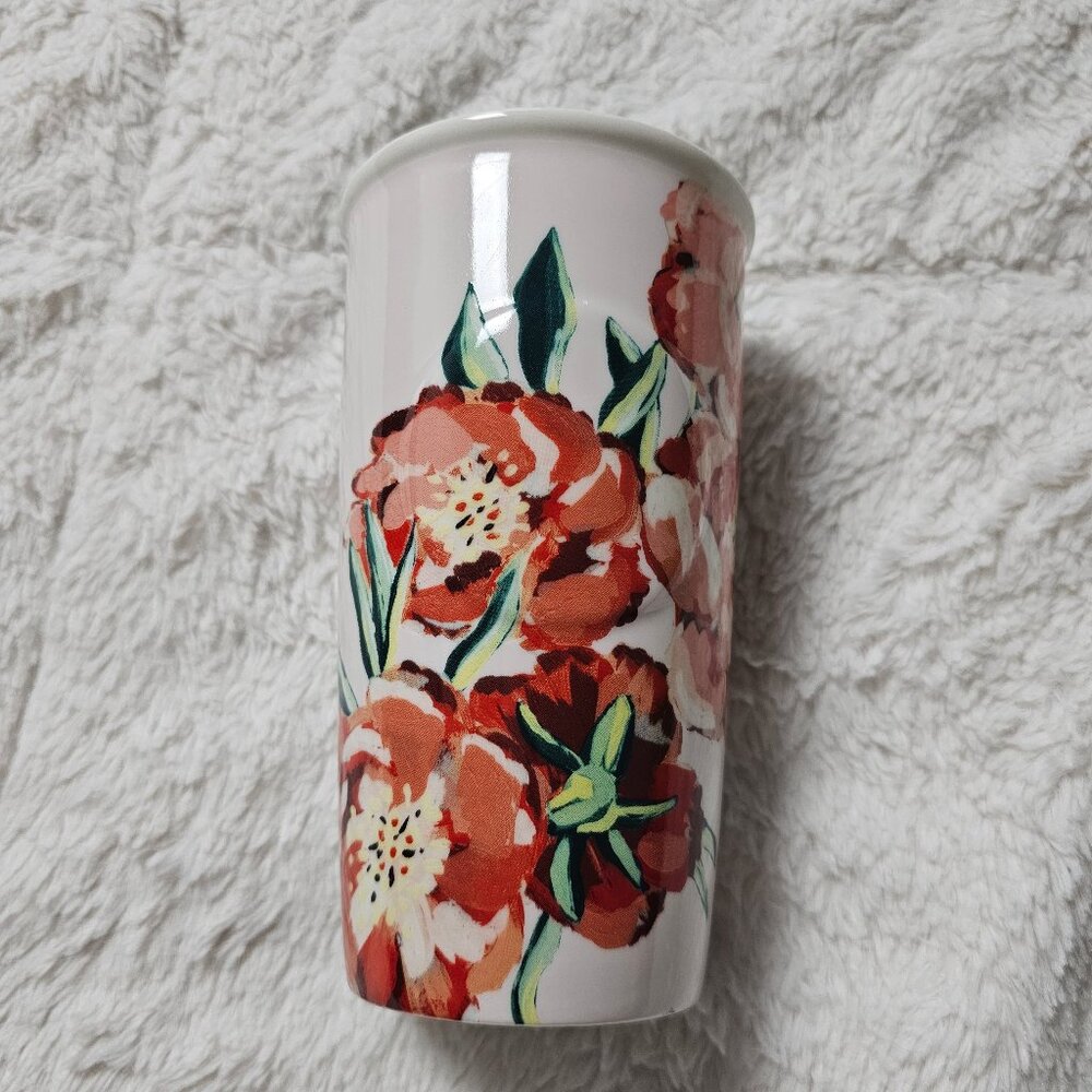 2015 Starbucks Pink Gold Floral Ceramic Tumbler 10oz No Lid